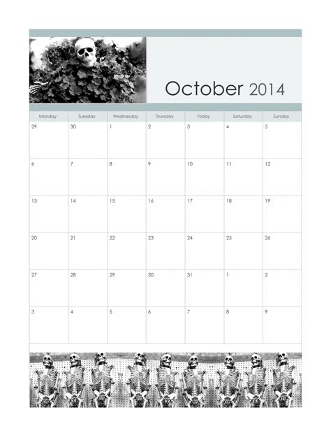 October 2014 Skeleton Calendar Free Stock Photo Public Domain Pictures