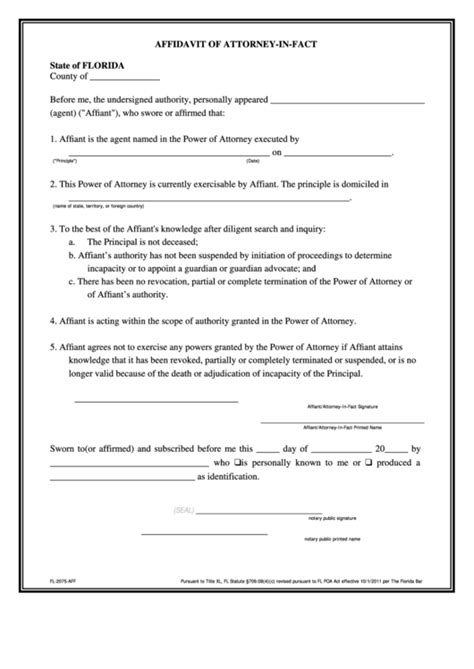 Affidavit Of Attorney In Fact Form Printable Pdf Download