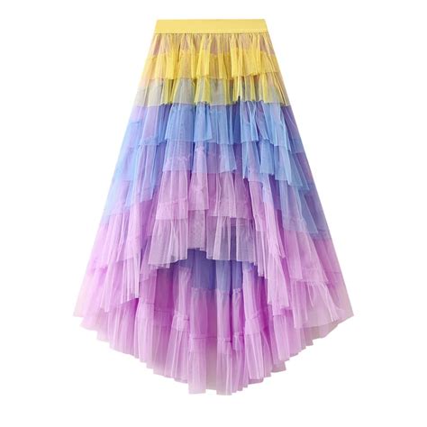TIGENA 98cm Aesthetic Contrast Tiered Tulle Maxi Skirt Women 2023 New
