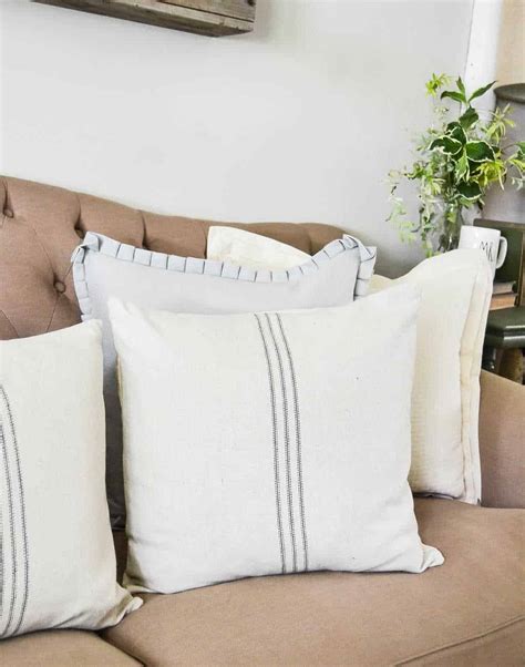 Blue gelsomina square pillow cover & insert. Farmhouse Throw Pillows With Grain Sack Stripes - My ...