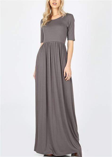 Dark Grey Maxi Dress With Waist Shirring In 2020 Maxi Dress Olive