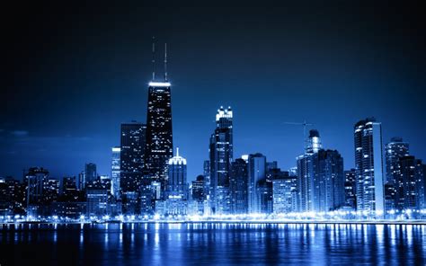 Blue Cityscapes Chicago Night Lights Urban Skyscrapers Wallpapers Hd Desktop And Mobile