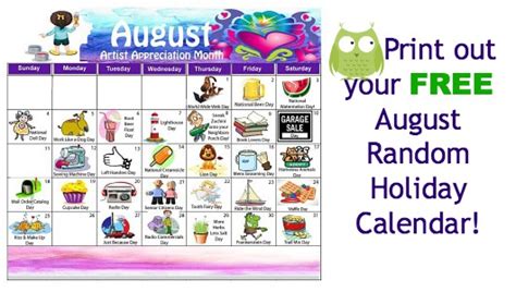 Daily Holiday Blog August Random Holiday Calendar Is Available