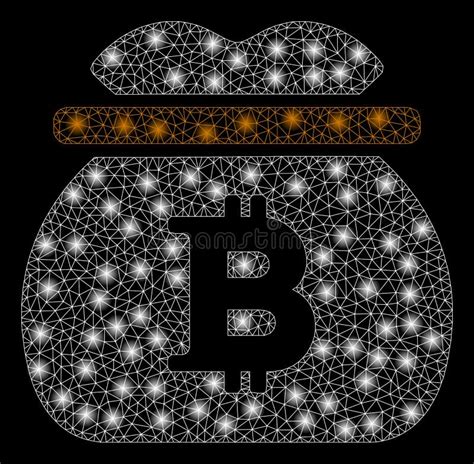 Bright Mesh 2d Bitcoin Money Bag With Light Spots Stock Vector