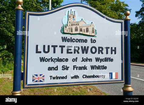 Welcome To Lutterworth Town Sign Leicestershire Stock Photo Alamy
