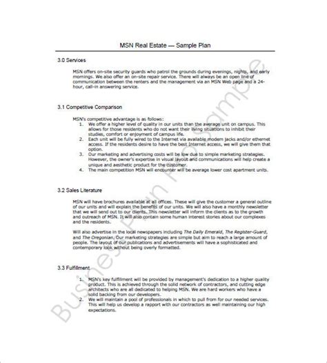Business Plan For Real Estate Agents Template