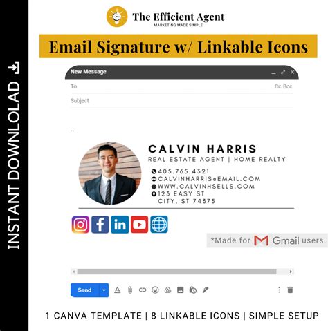 Email Signature With Clickable Icons Gmail Signature Simple Etsy