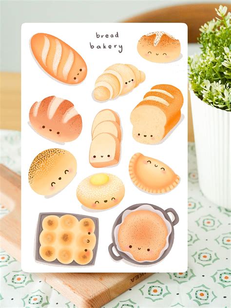 Cute Kawaii Printable Bread Bakery Sticker Sheet Commercial Etsy