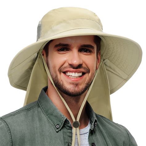 Mens Sun Hat With Neck Flap Wide Brim Fishing Safari Hiking Hat Upf