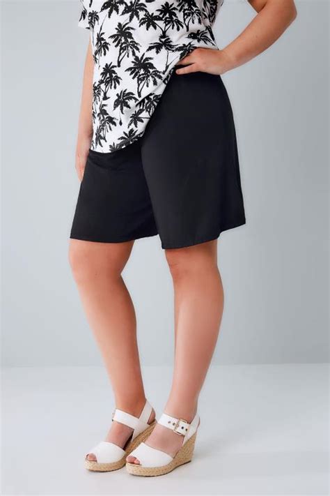 Black Jersey Pull On Shorts Plus Size 16 To 36