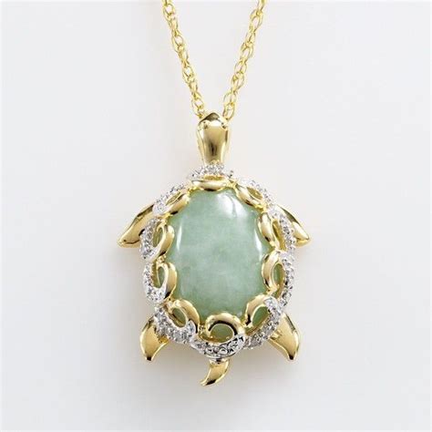 18k Gold Over Silver Jade Diamond Accent Turtle Pendant 275 Liked