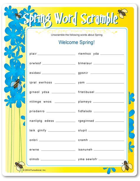 Printable Spring Word Scramble Spring Words Team Building Activities