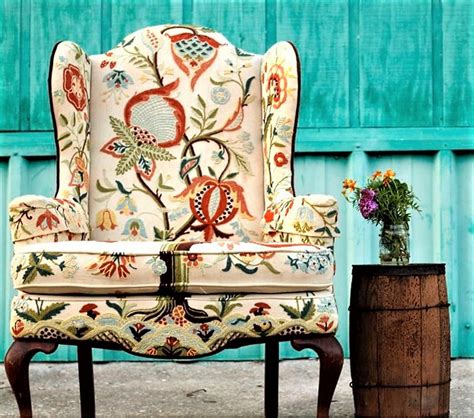 This Hand Embroidered Crewel Upholstered Wing Chair Was Retailed By The
