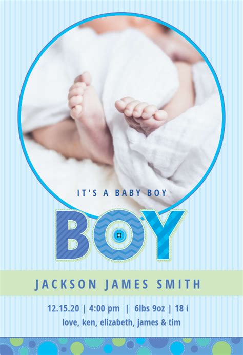 Blue Stripes Baby Boy Birth Announcement Template Free Greetings