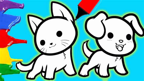 How To Draw Cute Cat And Dog Easy Coloring Animals For