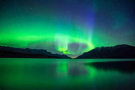 Landscape Nebula Reflection Mountains Night Lake Alberta Canada