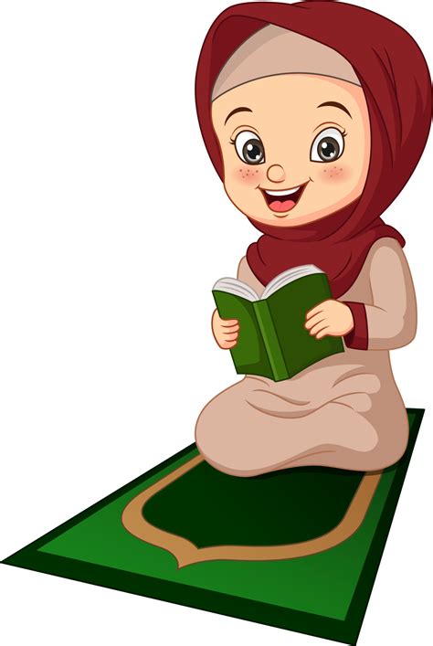 Cartoon Muslim Girl Reading Quran Book 5112449 Vector Art At Vecteezy