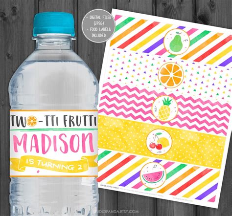 Two Tti Frutti Water Bottle Labels Personalized Tutti Frutti Etsy