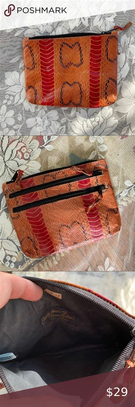 Vintage Genuine Leather Snake Print Clutch Purse Zip Closure Orange