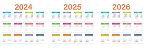 Premium Vector Colorful Calendar For 2024 2025 2026 Vector