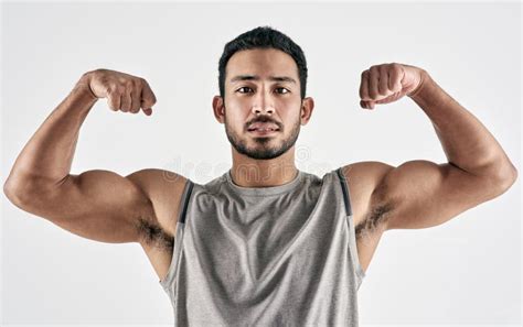 452 Fit Muscular Man Flexing His Biceps White Stock Photos Free