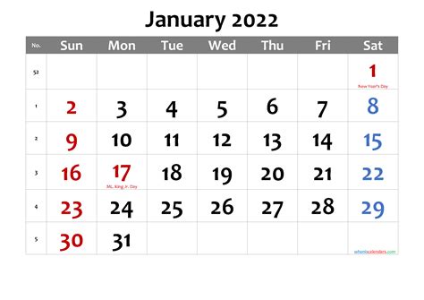 Free Printable January 2022 Calendar Pdf And Png