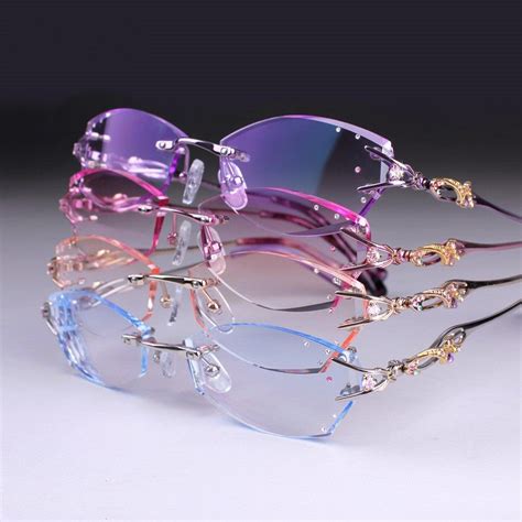 Prescription Glasses Women Fashion Charm Diamond Rimless Eyeglasses Customized Myopia Hyperopia