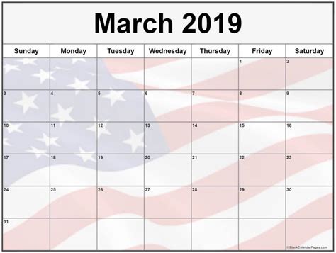 March 2019 Calendar Usa With Holidays