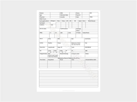 Printable Nurse Report Sheet Template Patient Tracker Sheet Etsy