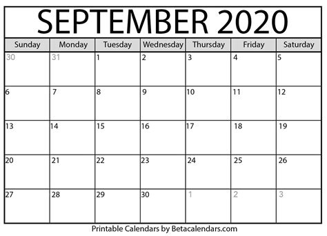 Show date in 2021 calendar. Printable September 2020 Calendar - Beta Calendars