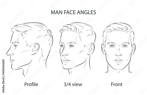 Set Of Man Face Portrait Three Different Angles And Turns Of A Male