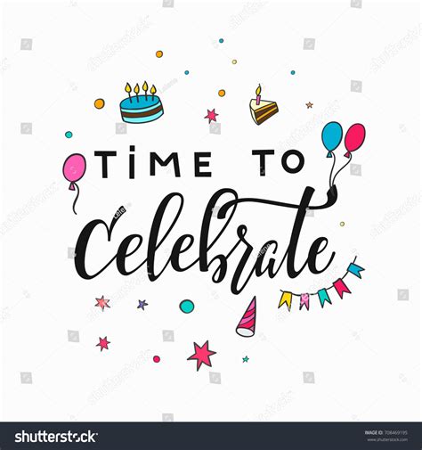 Happy Birthday Party Time Celebrate Lettering Stock Vector 708469195