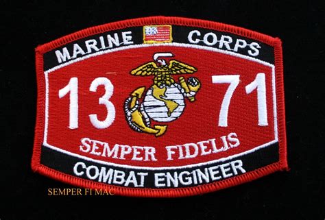 Mos 1371 Combat Engineer Us Marines Patch Pin Up School Semper Fidelis