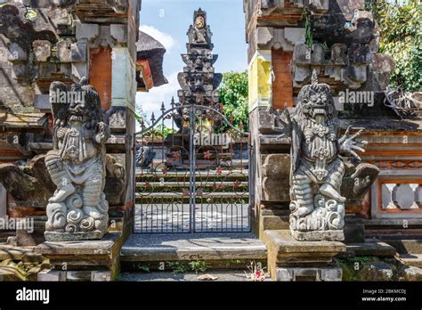 Balinese Hindu Pura Dalem Temple Of The Dead Entrance And A Stone