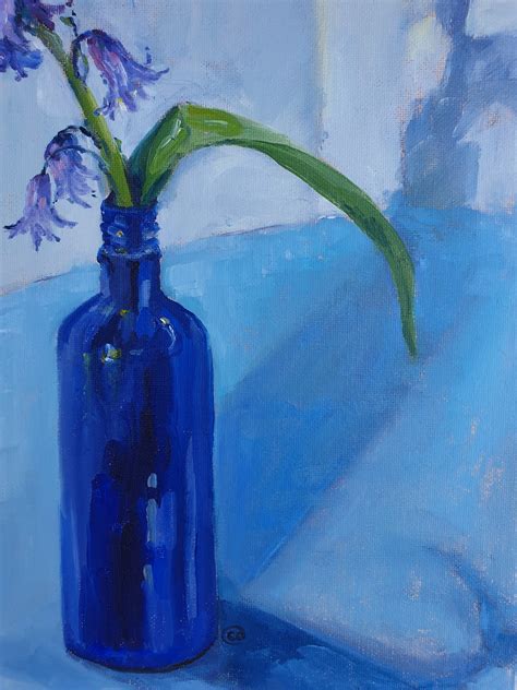 Bluebells In A Blue Glass Vase Charlie Davies Designs