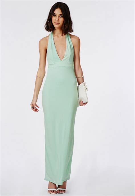 Lyst Missguided Penny Mint Halterneck Maxi Dress In Green