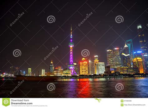 Shanghai Skyline At Night Editorial Photo Image Of Cityscape 97392506