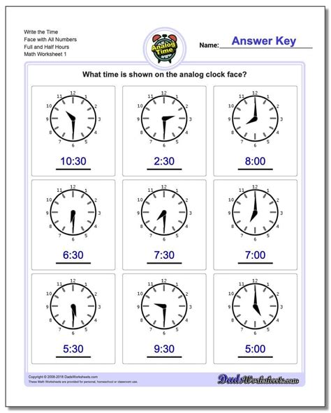 Printable Clock Worksheets Telling The Time To 1 Min 3 Math Time