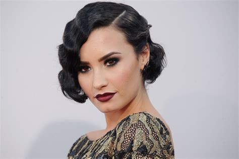 American Black Hair Brown Eyes Demi Lovato Face Lipstick Singer