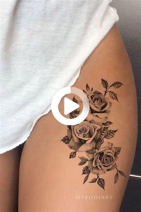 Realistic Vintage Rose Flower Thigh Side Tattoo Ideas For