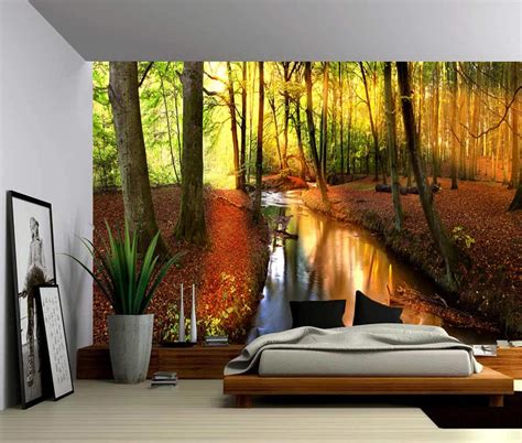 Landscape Autumn Forest Creek Self Adhesive Vinyl Wallpaper Peel