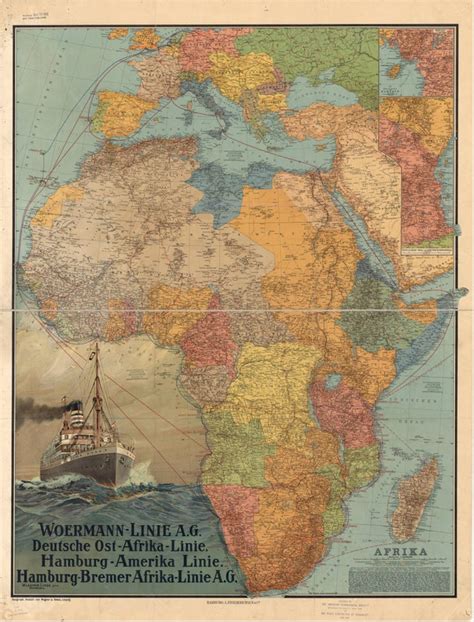 Click on the below images to increase! Beautifully colored map of Africa in 1914. Published in Germany by Wagner & Debes shortly before ...