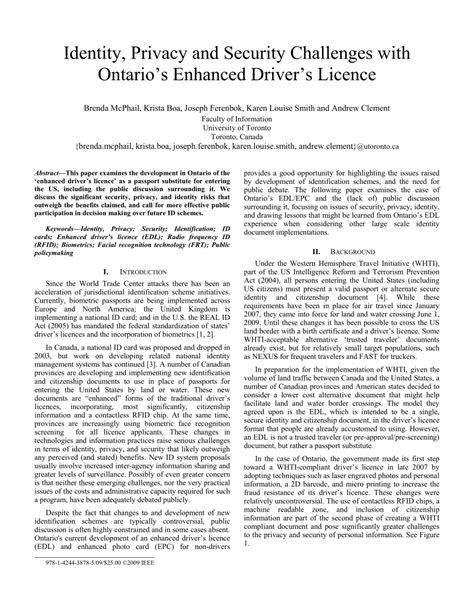 Pdf Identity Privacy And Security Challenges With Ontarios Enhanced