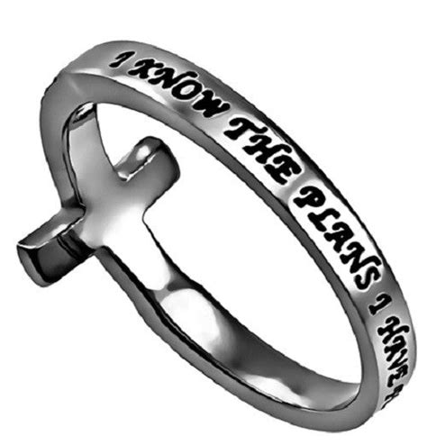 I Know Ring Bible Verse Sideways Cross Stainless Steel With Clear Cz