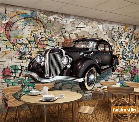 Custom 3d Automobile Wallpaper Mural Classic Vintage Car Out Of