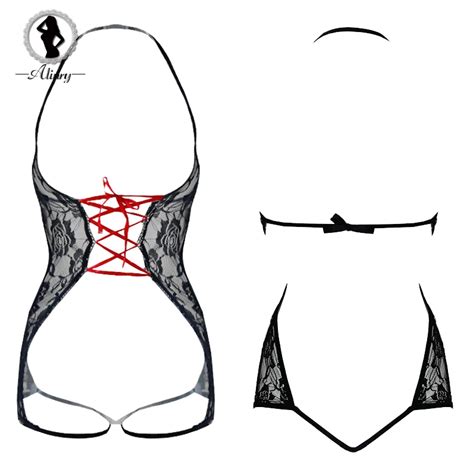 ALINRY Lingerie Sexy Women Lace Bodysuit Open Crotch Transparent Hollow