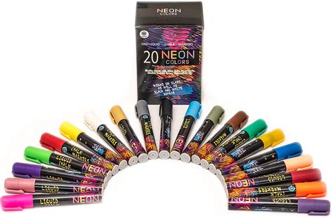 Ono Neon Liquid Chalk Markers Pack Of 20 Reversible Tip Neon Colors For