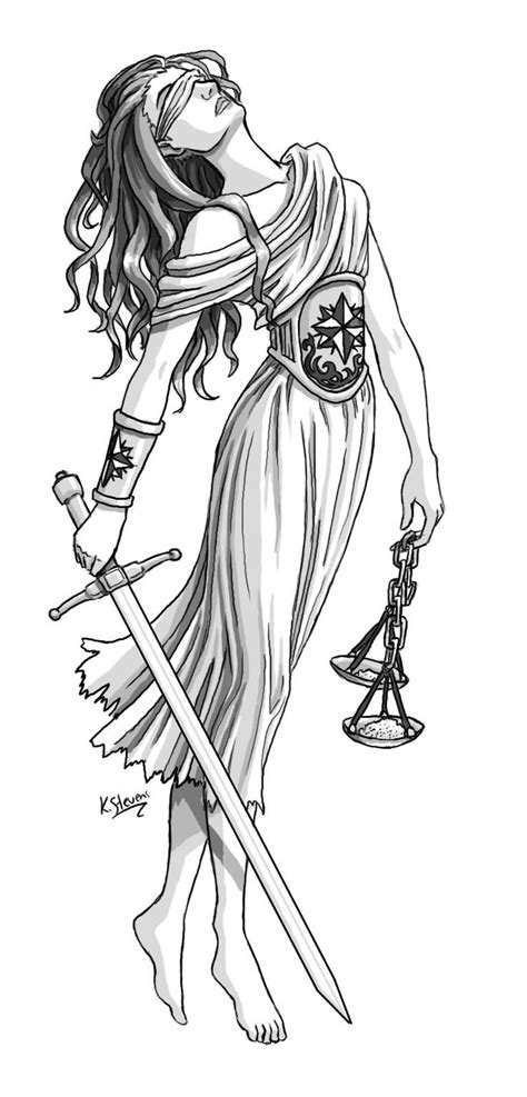 Classic Black And Grey Lady Justice Tattoo Design Justice Tattoo