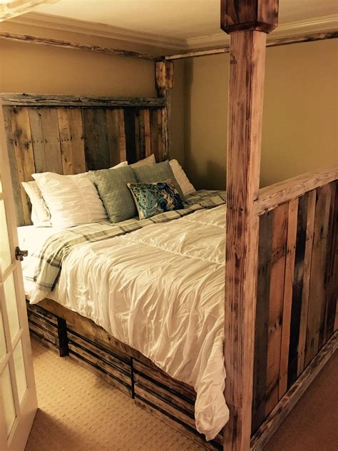 My Husband Made This King Size Bed Frame Out Of Pallets Pallet Bed
