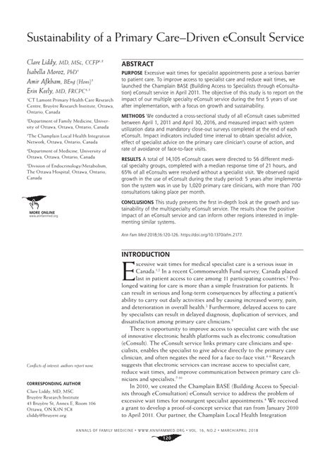 Pdf Sustainability Of A Primary Caredriven Econsult Service